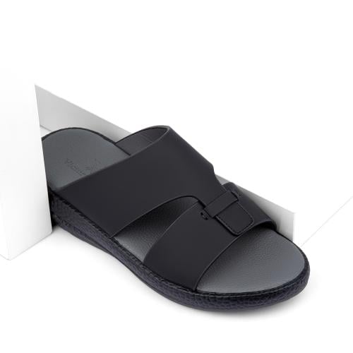 نعال خليجي أسود جلد بارضية رصاصية