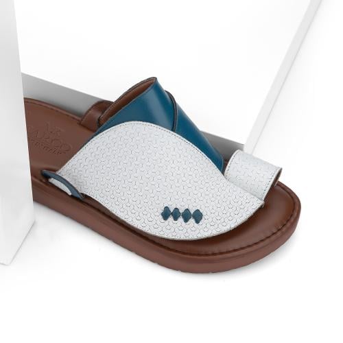 نعال شرقي إيطالي جلد طبيعي ابيض وفيروزي