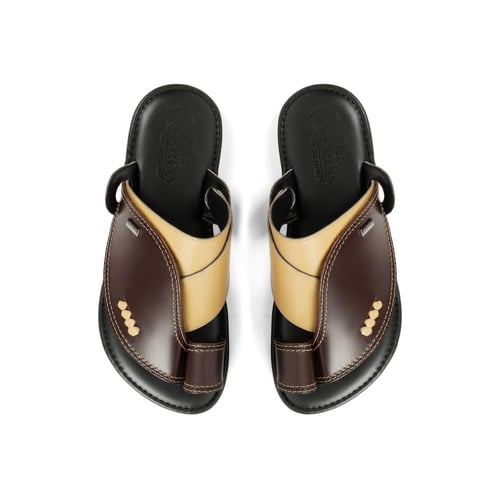 حذاء شرقي ايطالي جلد طبيعي بني وبيج