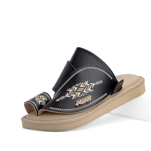 نعال سعودي جلد طبيعي بيج مطرز