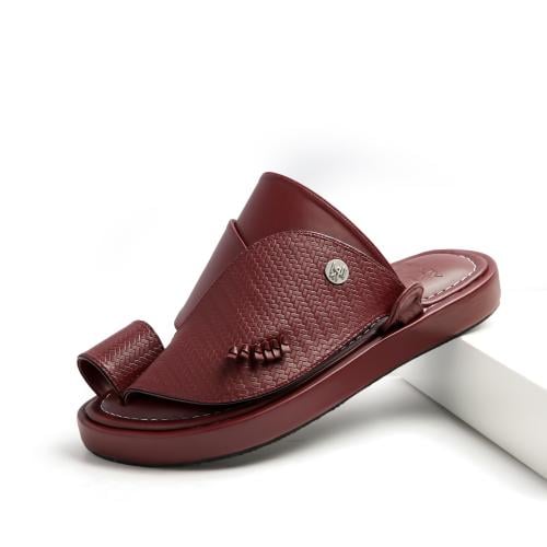 An oriental medical shoe made of genuine leather, pomegranate color