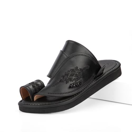 نعال سعودي مطرز من الجلد الأسود الفخم