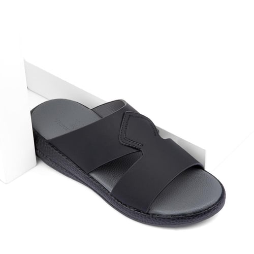 نعال خليجي جلد اسود طبيعي وارضية رمادية طبية