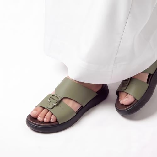نعال خليجي ايطالي جلد زيتي طبيعي