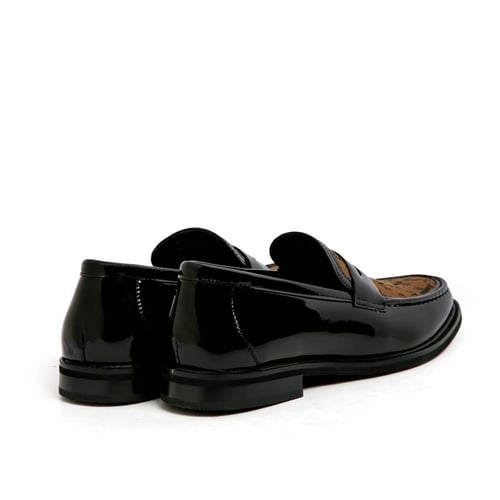 حذاء لوفر أسود وكافي جلد لامع ومخمل