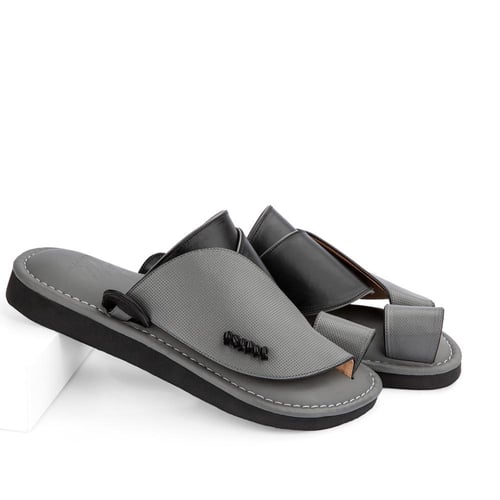 نعال شرقي سعودي طبي جلد أسود ورمادي