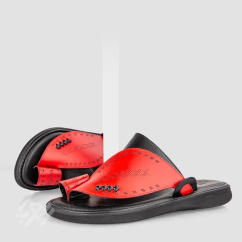 حذاء رجالي إيطالي أسود وأحمر