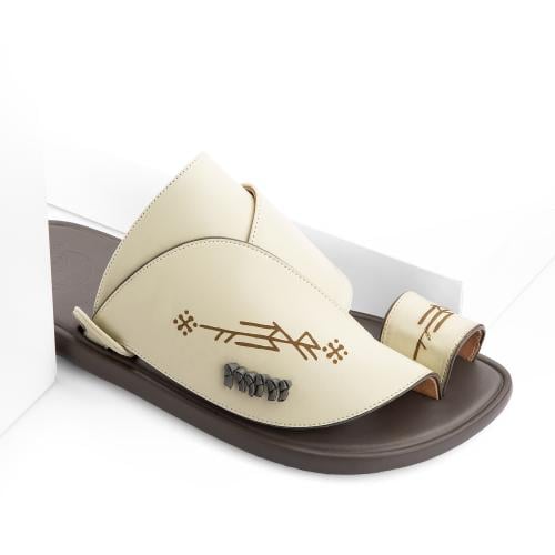 حذاء شرقي مطرز جلد سكري ونعل طبي بني