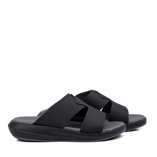 نعال خليجي جلد اسود طبيعي وارضية رمادية طبية