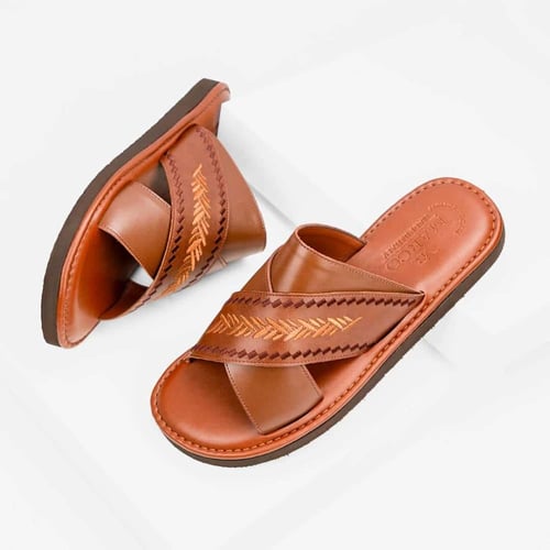 حذاء رجالي طبي إيطالي بني بدون إصبع بنقوش عصرية