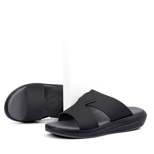 نعال خليجي جلد اسود طبيعي وارضية رمادية طبية