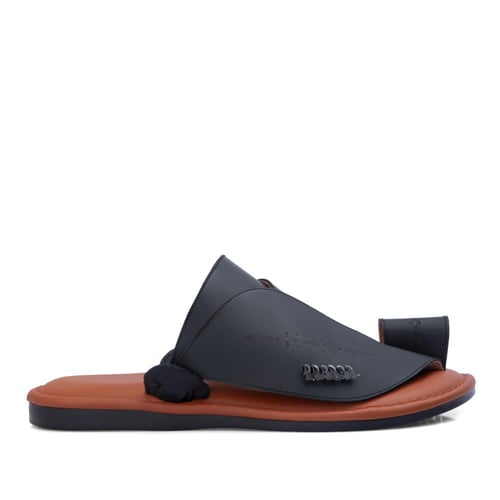 نعال شرقي طبي جلد أسود سادة مطرز