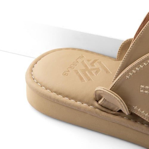 نعال سعودي جلد طبيعي بيج مطرز