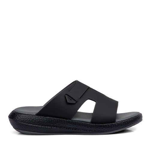 نعال خليجي جلد اسود طبيعي وارضية طبية رمادية