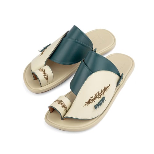 حذاء شرقي طبي جلد زيتي وسكري مطرز