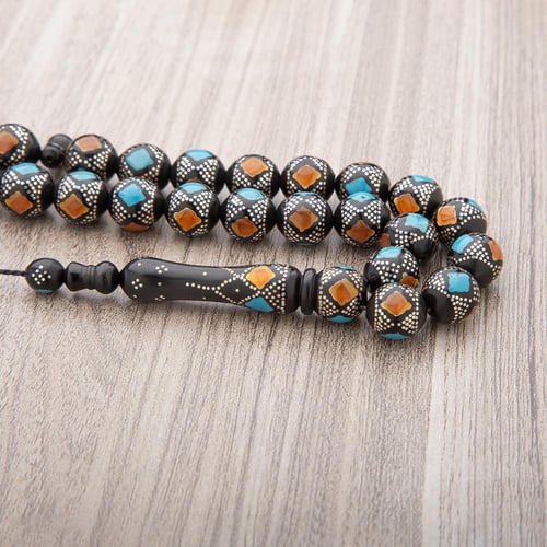 سبحة كوك فضه 12 ملي - نقشات سماوي وناري