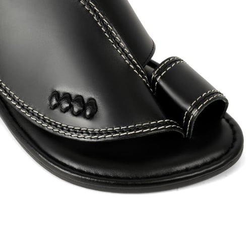 حذاء شرقي ايطالي جلد طبيعي اسود سادة