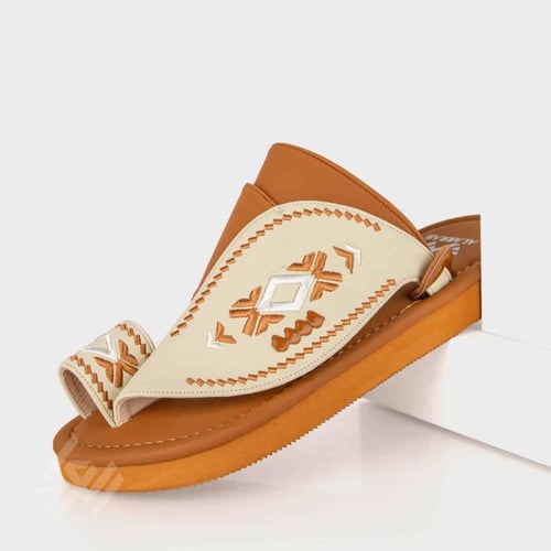 نعال شرقي مطرز عصري برتقالي وأبيض بتصميم فريد