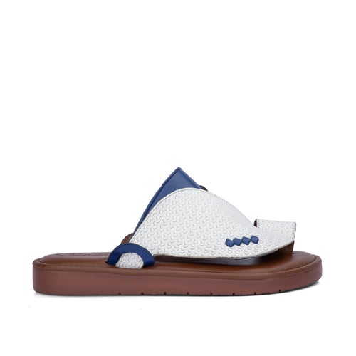 حذاء رجالي إيطالي بتصميم شرقي جلد ابيض وكحلي