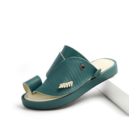 An oriental medical shoe made of genuine leather, sky blue and sea blue.