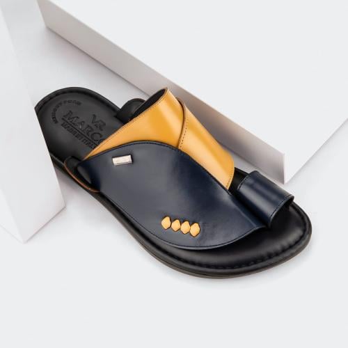 أحذية رجالية جلد فاخر كحلي وأصفر