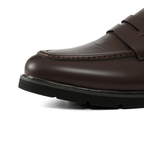 جزمه لوفر بني كافي أنيق من الجلد الطبيعي المطفي