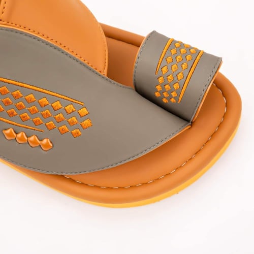 نعال رجالي وطني شرقي مطرز رمادي وبرتقالي