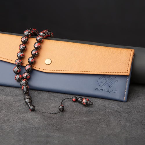 سبحة كوك فضه 12 ملي أسود بنقش أحمر