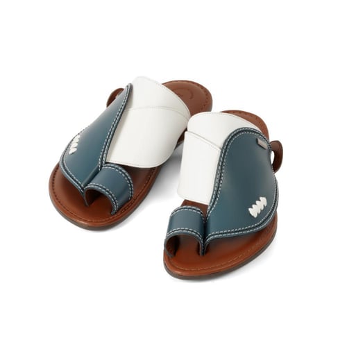 حذاء شرقي ايطالي جلد طبيعي ابيض ورمادي