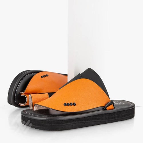 نعال أسود وأصفر صناعة وطنية بجلد ايطالي