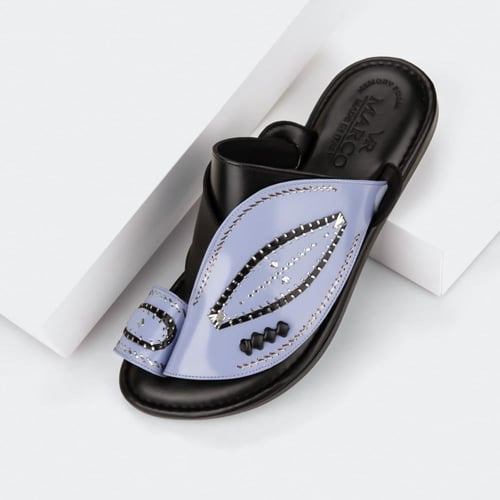 أحذية رجالية جلد فاخر أزرق فاتح وأسود