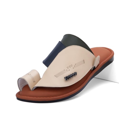 نعال شرقي طبي جلد مطرز بيج - كحلي -زيتي