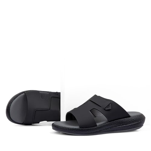 نعال خليجي جلد اسود طبيعي وارضية طبية رمادية