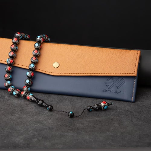 سبحه كوك فضه 12 ملي نقشة معينات أزرق وأحمر