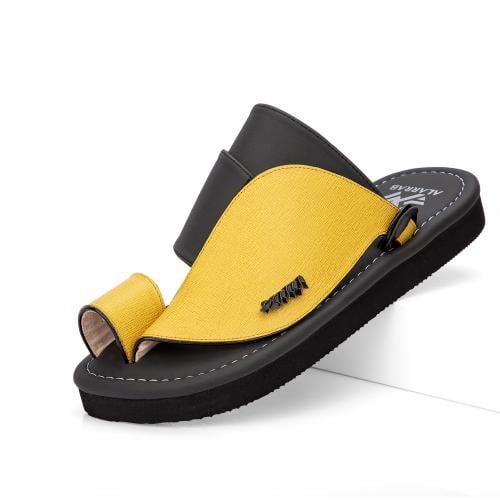 حذاء شرقي وطني جلد أسود وأصفر