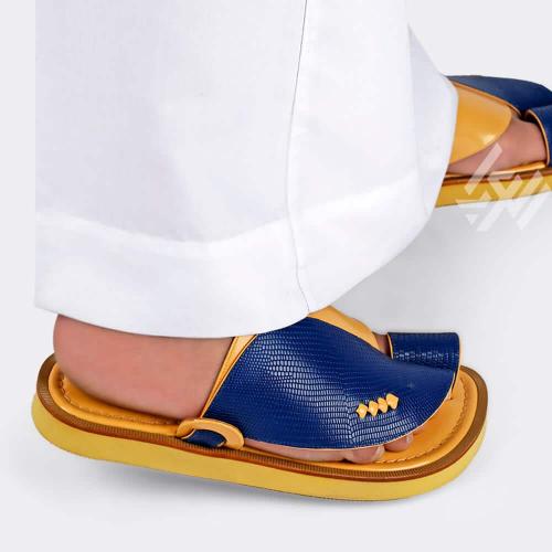 نعال سعودي زبيري من الجلد الايطالي الازرق والأصفر