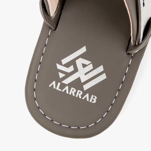 صندل شرقي رمادي وبيج بتطريز يدوي وجلد طبيعي