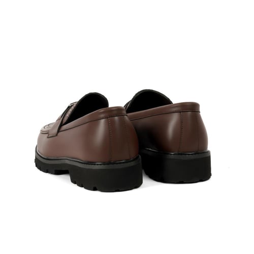 حذاء لوفر لون بني كافي أنيق من الجلد الطبيعي