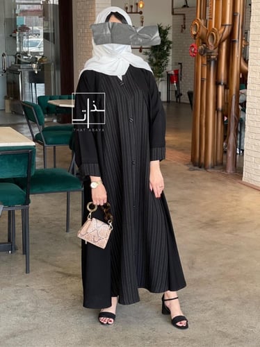 عباية بقماش كريب + للين مقلم #166