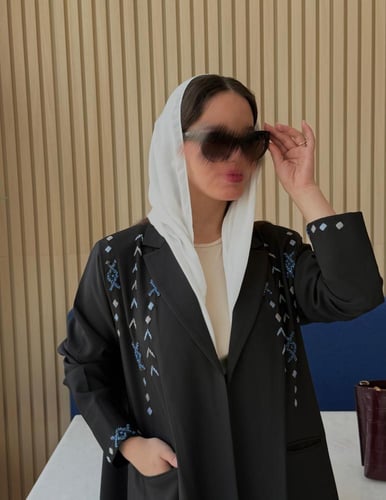عباية بليزر بتطريز ازرق + سماوي #274