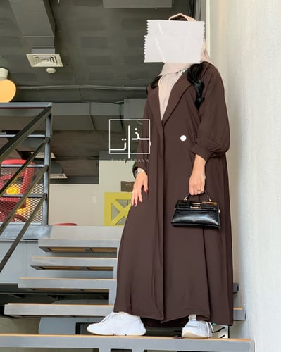 عباية عملية بأكمام كسرات و جيوب أمامية #182