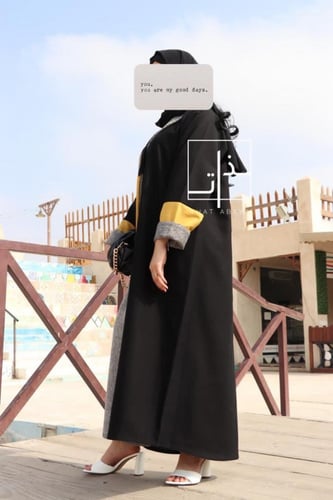 عباية مزينة باللون الأصفر + الصوف #156