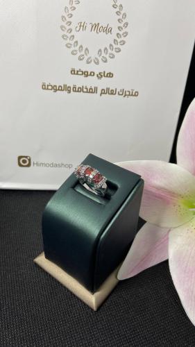 خاتم زركون مطلي فضة بفص أحمر