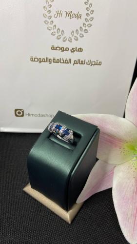 خاتم اكسسوار زركون مطلي فضة بفص زرق