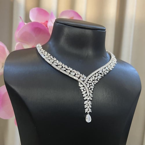 طقم زركون فضي زركون فاخر