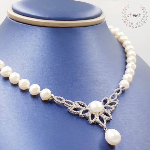 طقم لؤلؤ طبيعي زراعي وفضة تركية جودة عالية