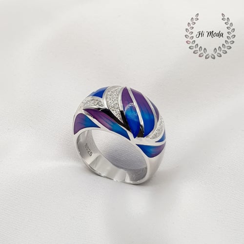 طقم فضة استرليني S925 مزين باللون الازرق والارجوان...