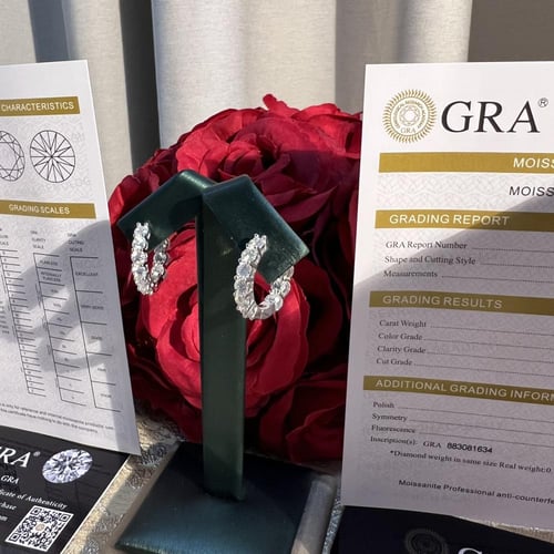 أقراط فضة 925 مرصعة بفصوص المويسانتي مع شهادة