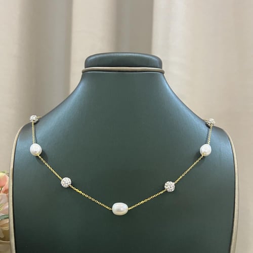 طقم لؤلؤ زراعي وفضة وزركون فاخر مطلية ذهب