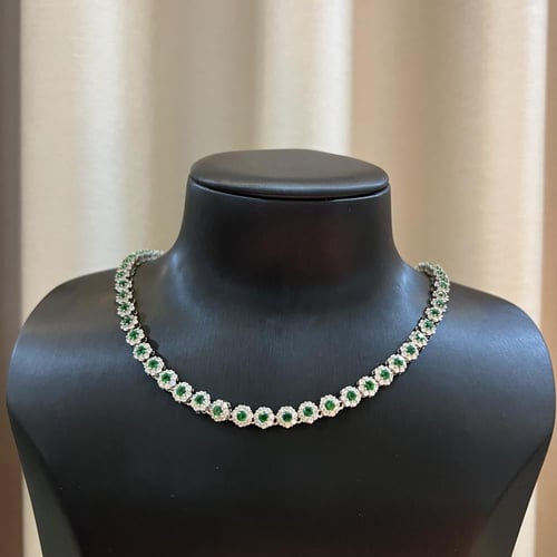 طقم زركون مناسبات فضي وأخضر مطلي فضة